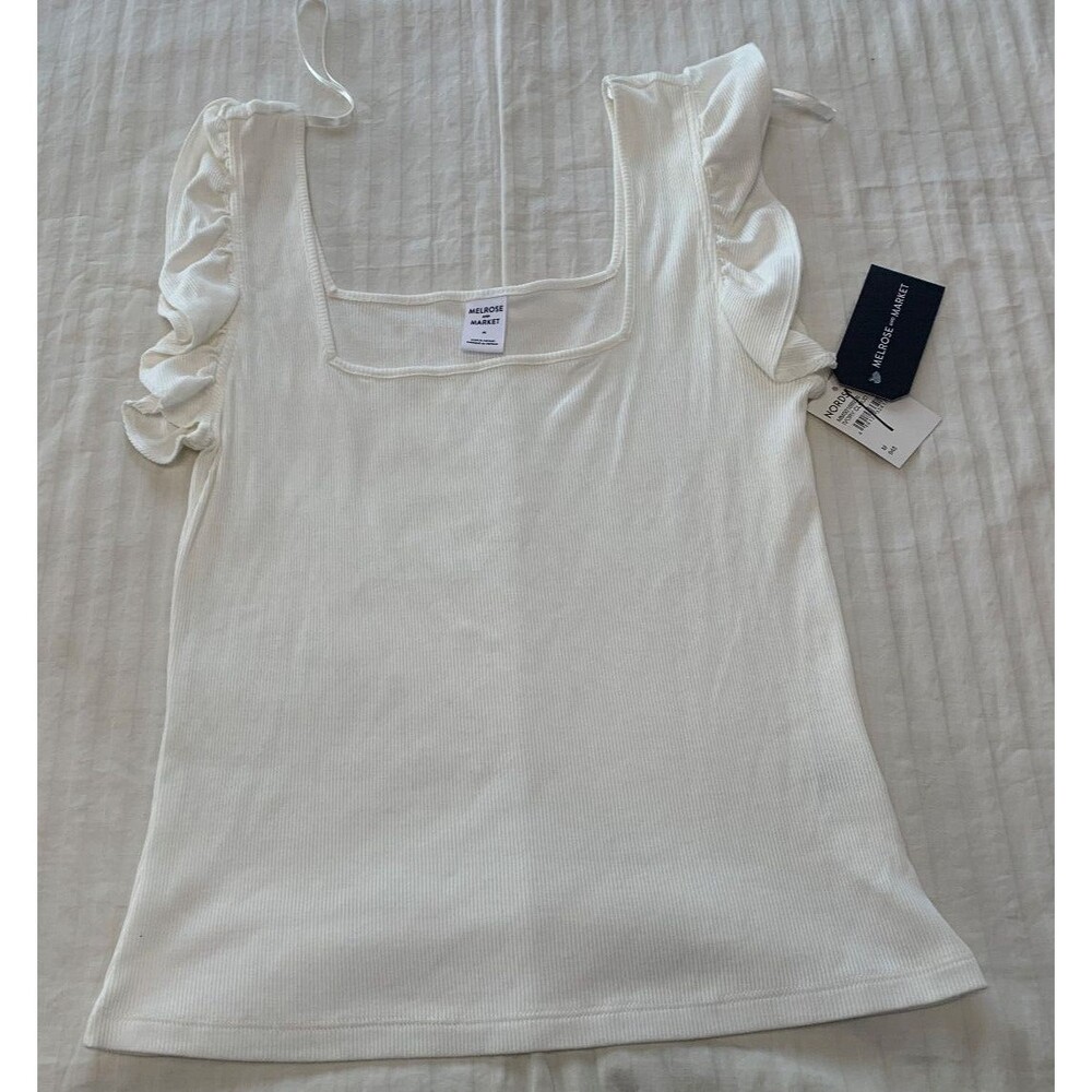 NWT MELROSE AND MARKET WOMENS RIBBED RUFFLE SHIRT TOP SIZE M